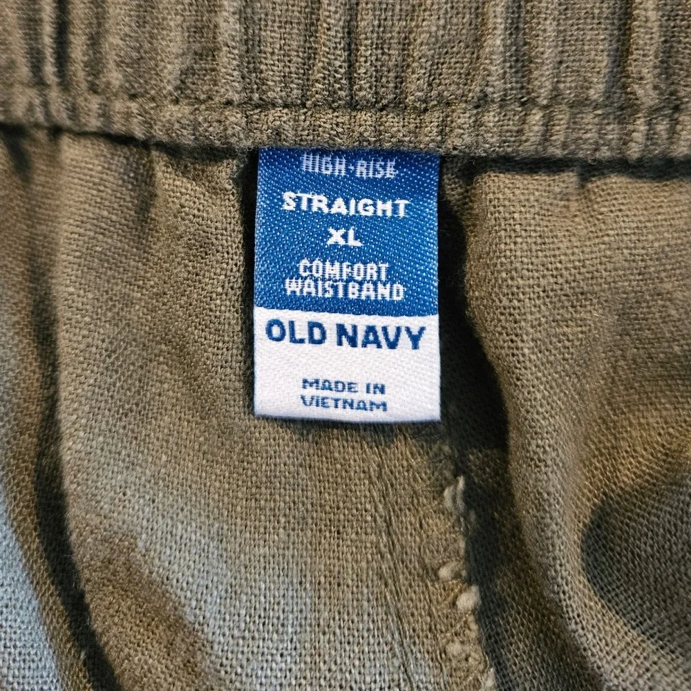 Linen Blend Pants Womens XL Olive Green High Rise Straight Coastal Minimalist - Picture 6 of 7